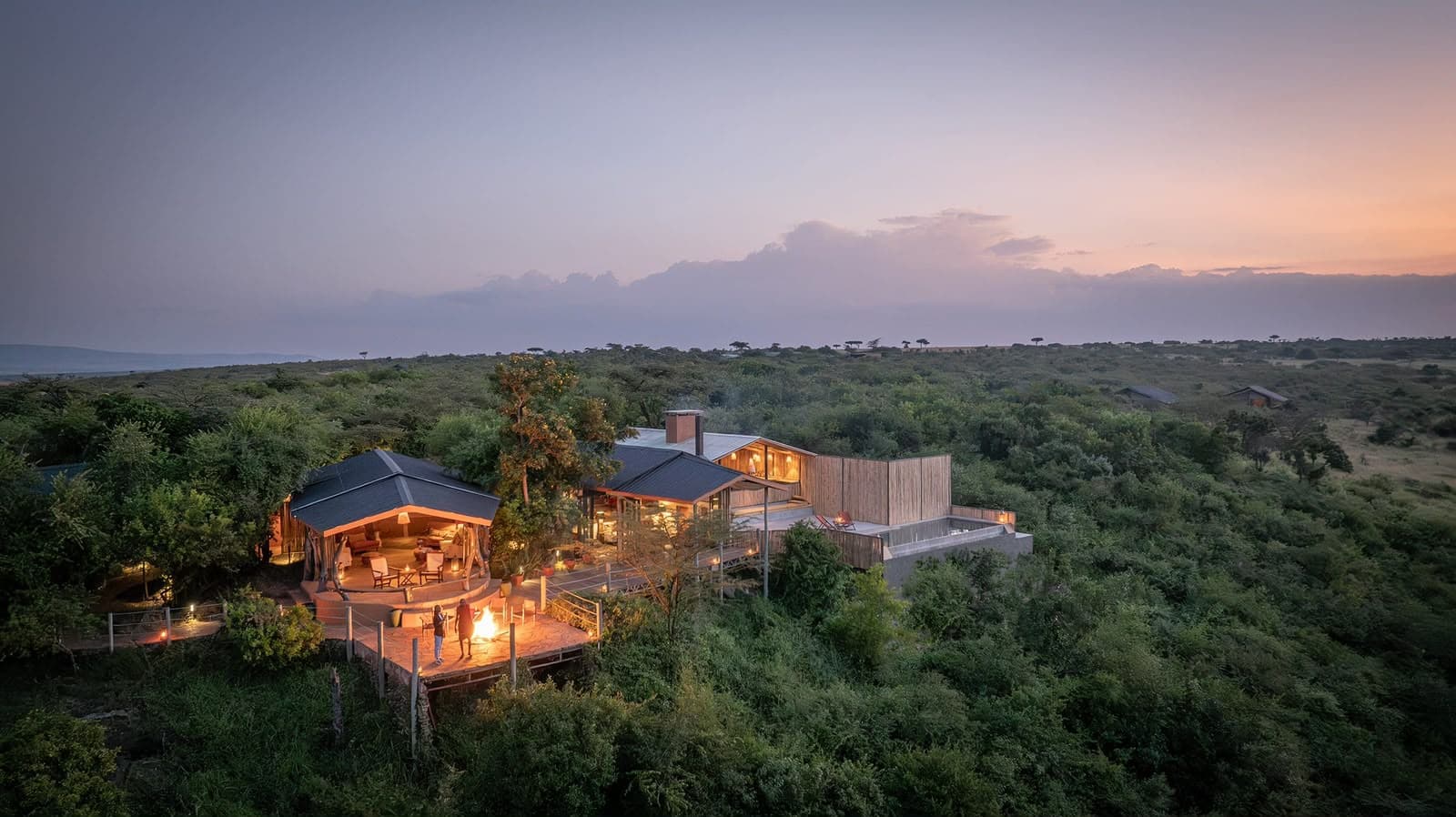 Luxury conservancy lodge at dusk